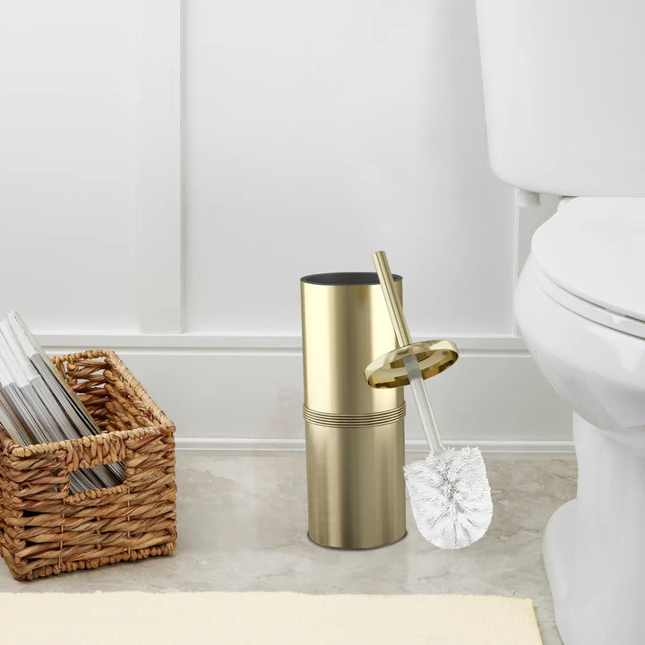 Stainless Steel Toilet Brush Holder | Round Shape | Gold Finish | Comes with a Complete Plastic Liner Inside to Prevent Dripping