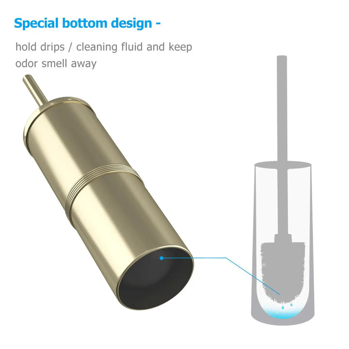 Stainless Steel Toilet Brush Holder | Round Shape | Gold Finish | Comes with a Complete Plastic Liner Inside to Prevent Dripping