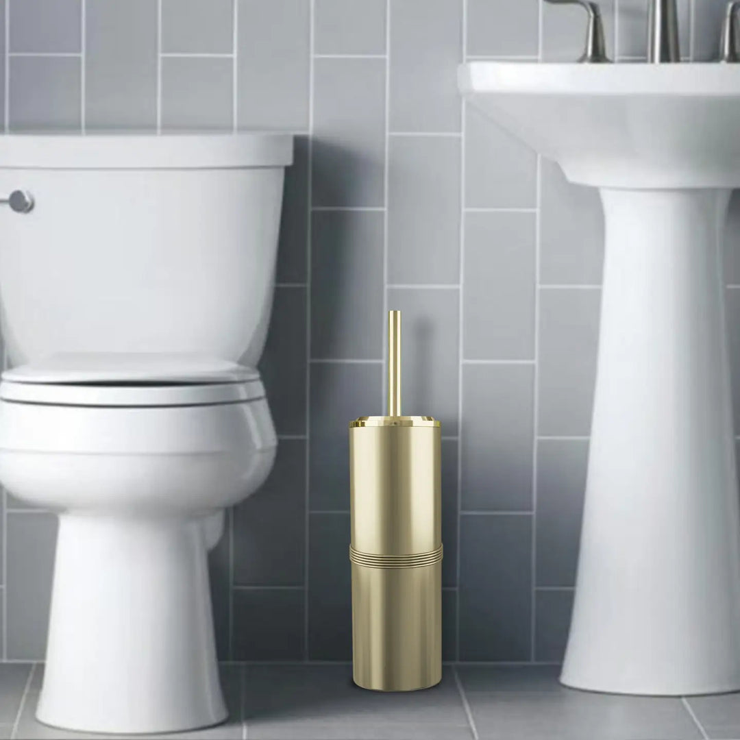 Stainless Steel Toilet Brush Holder | Round Shape | Gold Finish | Comes with a Complete Plastic Liner Inside to Prevent Dripping