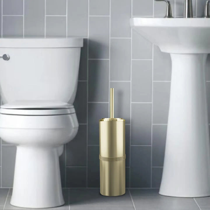 Stainless Steel Toilet Brush Holder | Round Shape | Gold Finish | Comes with a Complete Plastic Liner Inside to Prevent Dripping