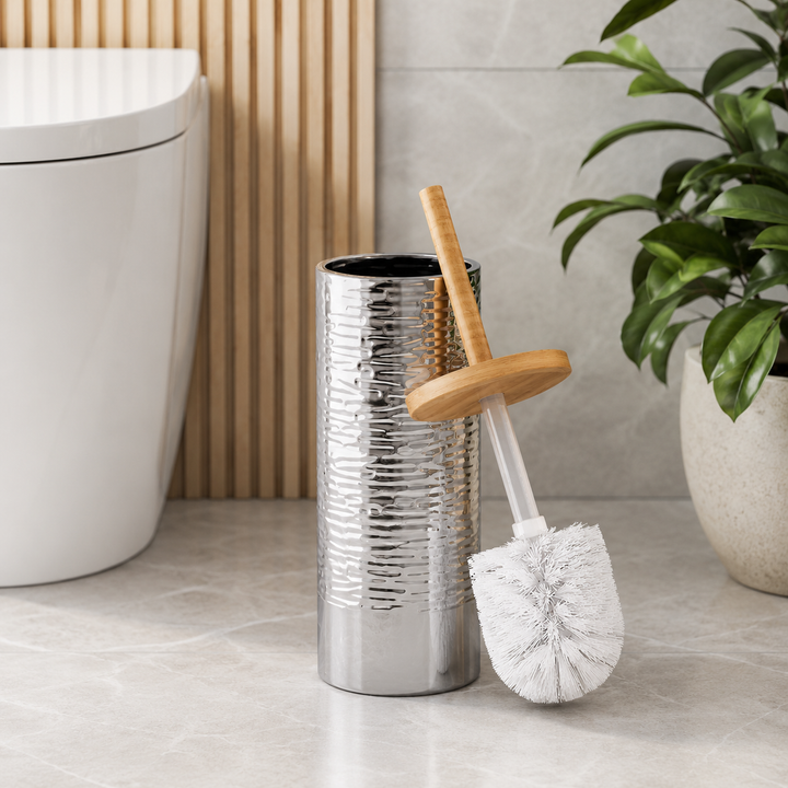 Stainless Steel Toilet Brush Holder | Round Shape | Silver Finish | Comes with a Complete Plastic Liner Inside to Prevent Dripping