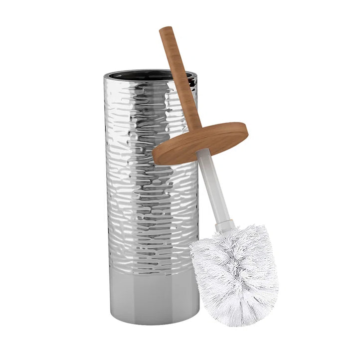 Stainless Steel Toilet Brush Holder | Round Shape | Silver Finish | Comes with a Complete Plastic Liner Inside to Prevent Dripping