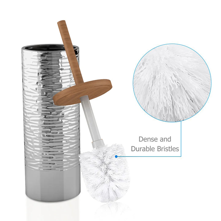 Stainless Steel Toilet Brush Holder | Round Shape | Silver Finish | Comes with a Complete Plastic Liner Inside to Prevent Dripping
