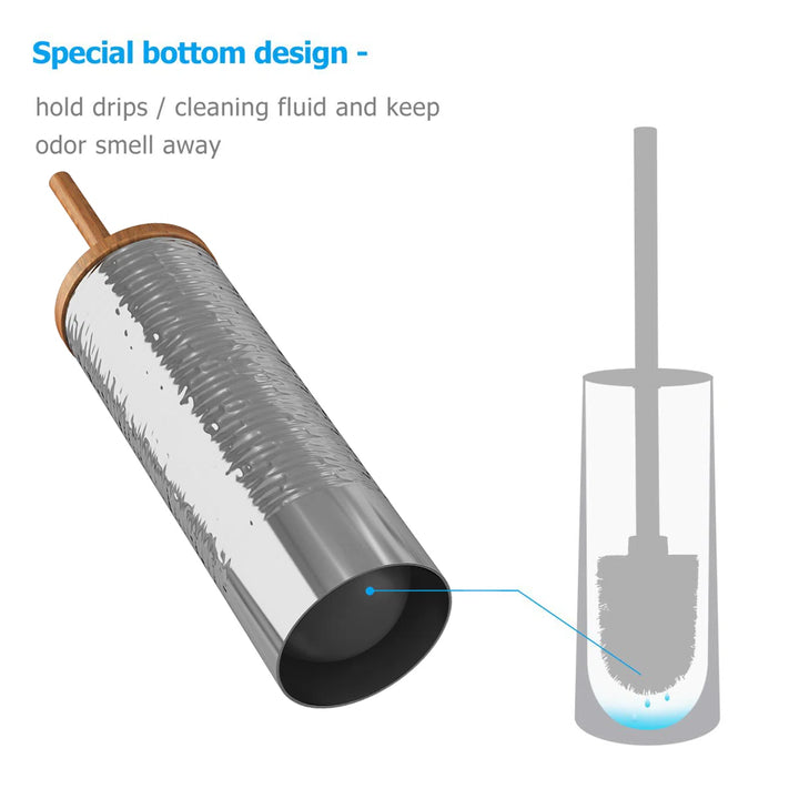 Stainless Steel Toilet Brush Holder | Round Shape | Silver Finish | Comes with a Complete Plastic Liner Inside to Prevent Dripping