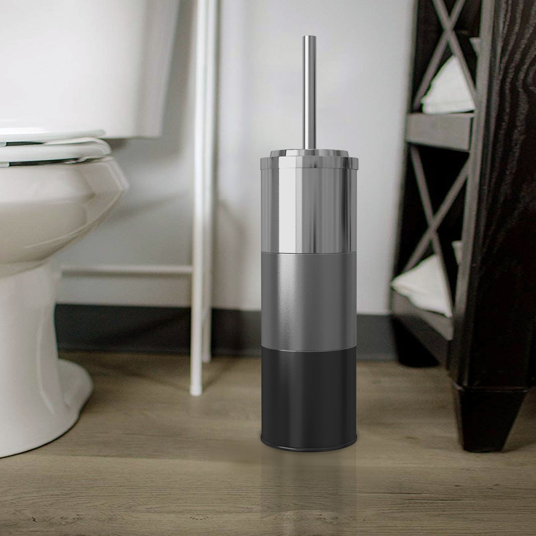Stainless Steel Toilet Brush Holder for Bathroom 3 Tone platinum Finish Comes with a Complete Plastic Liner Inside to Prevent Dripping
