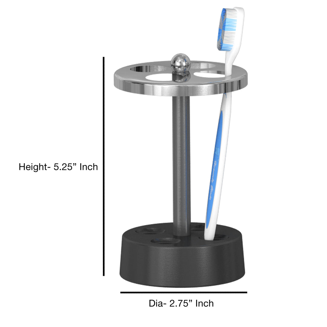 Triune 3-Tone Metal Toothbrush Holder | Compact Multi-Slot Holder for Toothbrushes,Razors & Makeup Accessories | Shiny,Brushed & Black Nickel