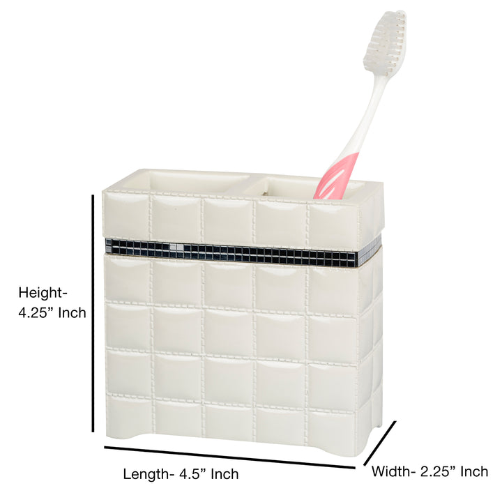 Toothbrush Holder | Compact Multi-Slot Holder for Toothbrushes, Razors & Makeup Accessories | White Resin