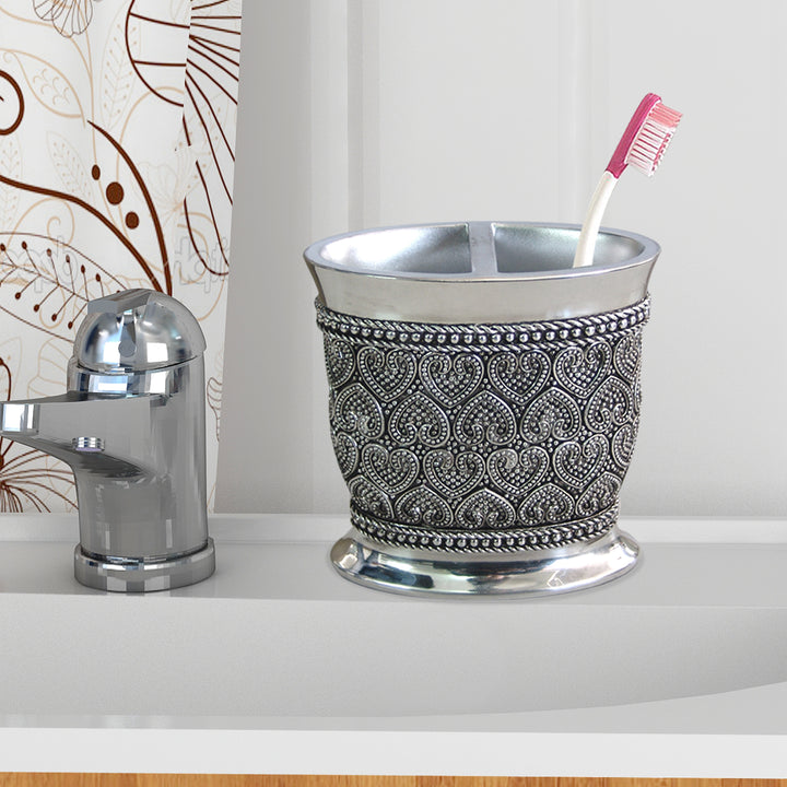 Beaded Heart Toothbrush Holder | Compact Multi-Slot Holder for Toothbrushes,Razors & Makeup Accessories | Resin/Chrome