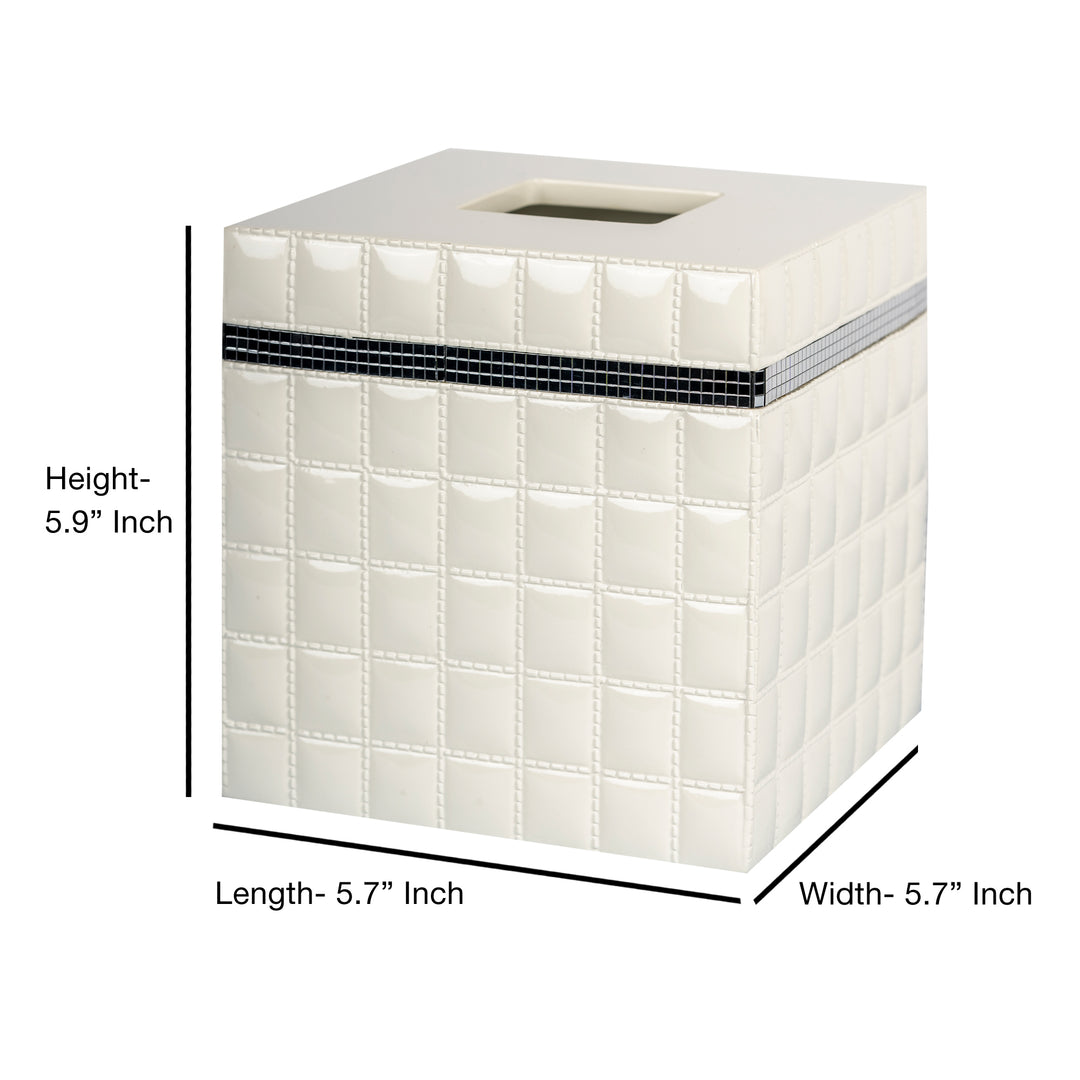 Tissue Box Cover | Resin Square Facial Tissue Box Holder | White Resin Finish
