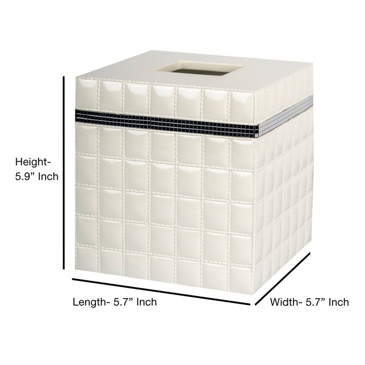 Tissue Box Cover | Resin Square Facial Tissue Box Holder | White Resin Finish