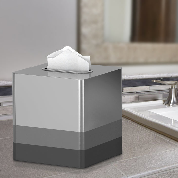 Tissue Box | Triune 3-Tone Boutique Tissue Box Cover | Stainless Steel Square Facial Tissue Box Holder | Black Nickel Finish