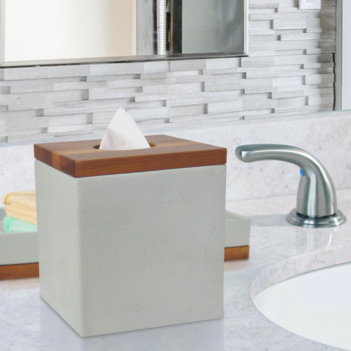 Boutique Tissue Box Cover | Marble Square Facial Tissue Box Holder for Bathroom Vanity Countertops | Stone Finish