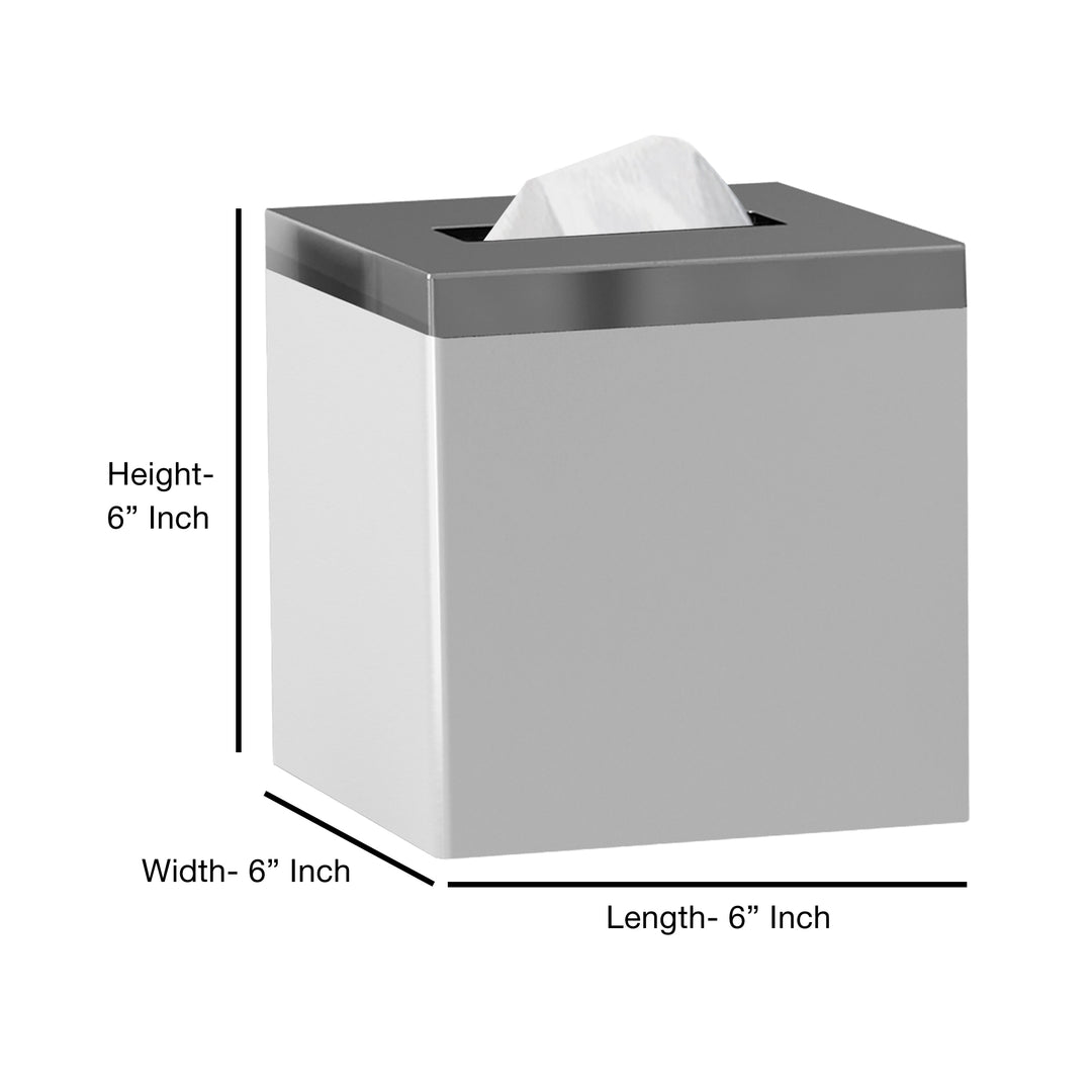 Tissue Box | Pure Ceramic Square Facial Tissue Box Cover Holder | Metal Trim Finish