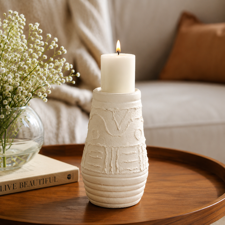 Terracotta Candle Holder | Organic Pattern Rustic Candle Stand (5.5” / 8.5”)