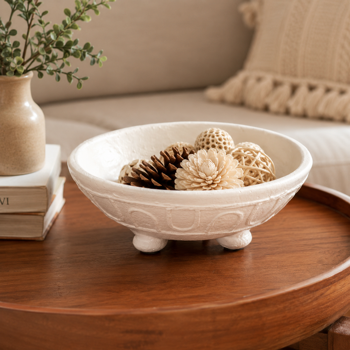 Terracotta Decorative Bowl 12" | Organic Pattern Rustic Centerpiece Bowl