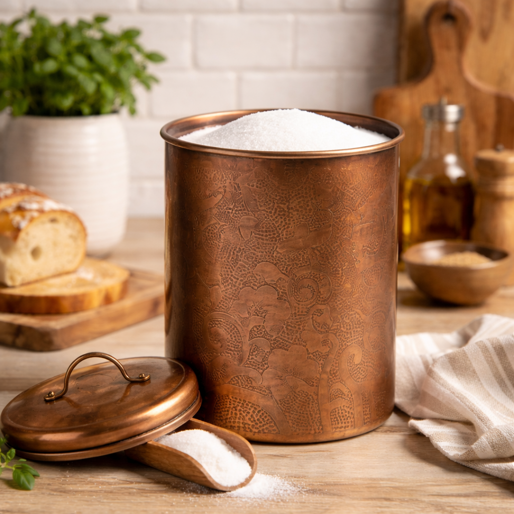 Stainless Steel Kitchen Canister | Antique Copper Finish | Beautiful Food Storage Container for Kitchen Counter, Tea, Sugar, Coffee, Caddy, Flour Canister with Rubber Seal Lid