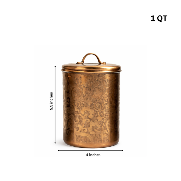 Stainless Steel Kitchen Canister | Antique Copper Finish | Beautiful Food Storage Container for Kitchen Counter, Tea, Sugar, Coffee, Caddy, Flour Canister with Rubber Seal Lid