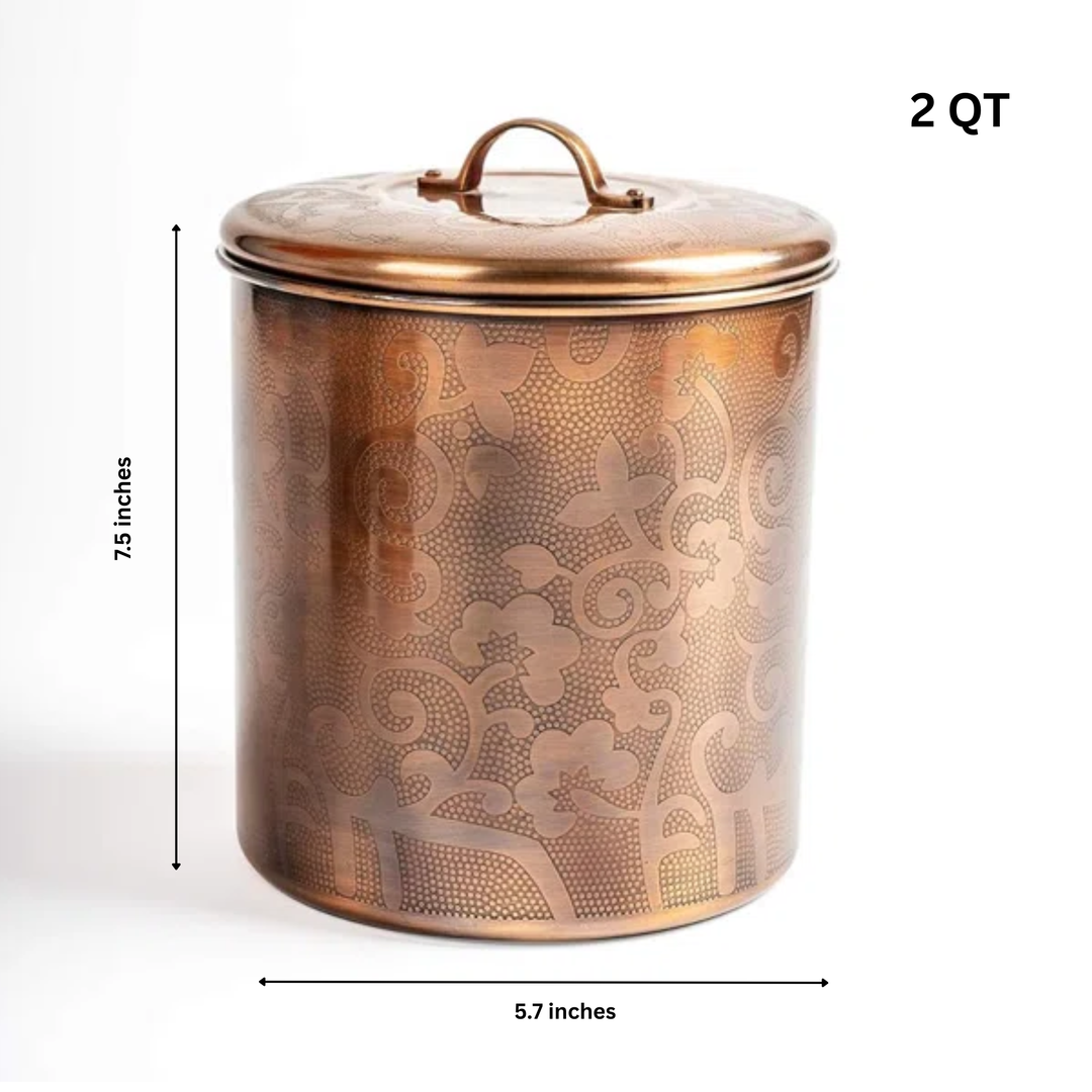 Stainless Steel Kitchen Canister | Antique Copper Finish | Beautiful Food Storage Container for Kitchen Counter, Tea, Sugar, Coffee, Caddy, Flour Canister with Rubber Seal Lid