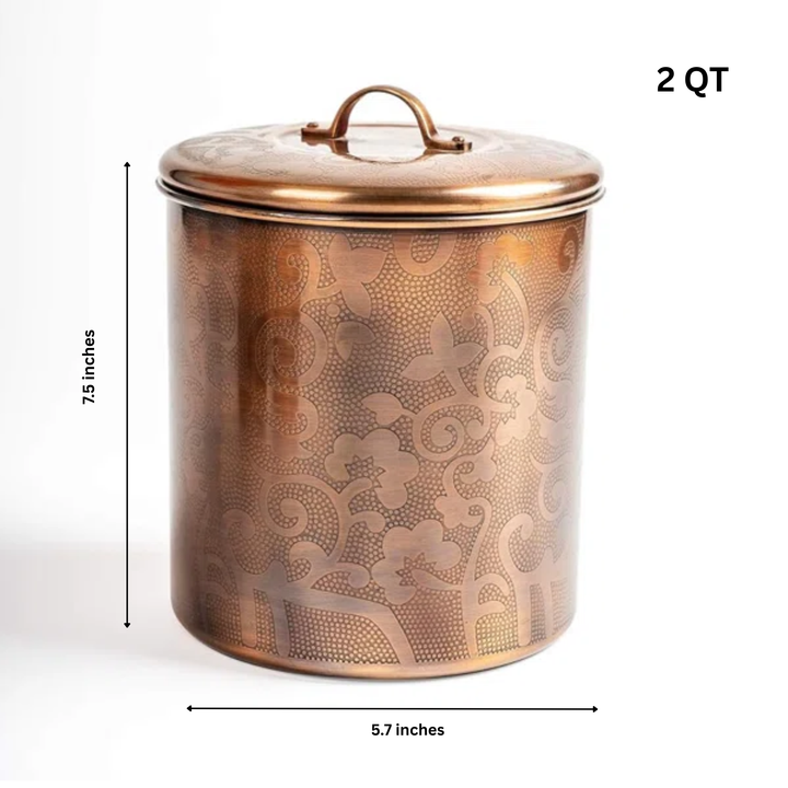 Stainless Steel Kitchen Canister | Antique Copper Finish | Beautiful Food Storage Container for Kitchen Counter, Tea, Sugar, Coffee, Caddy, Flour Canister with Rubber Seal Lid