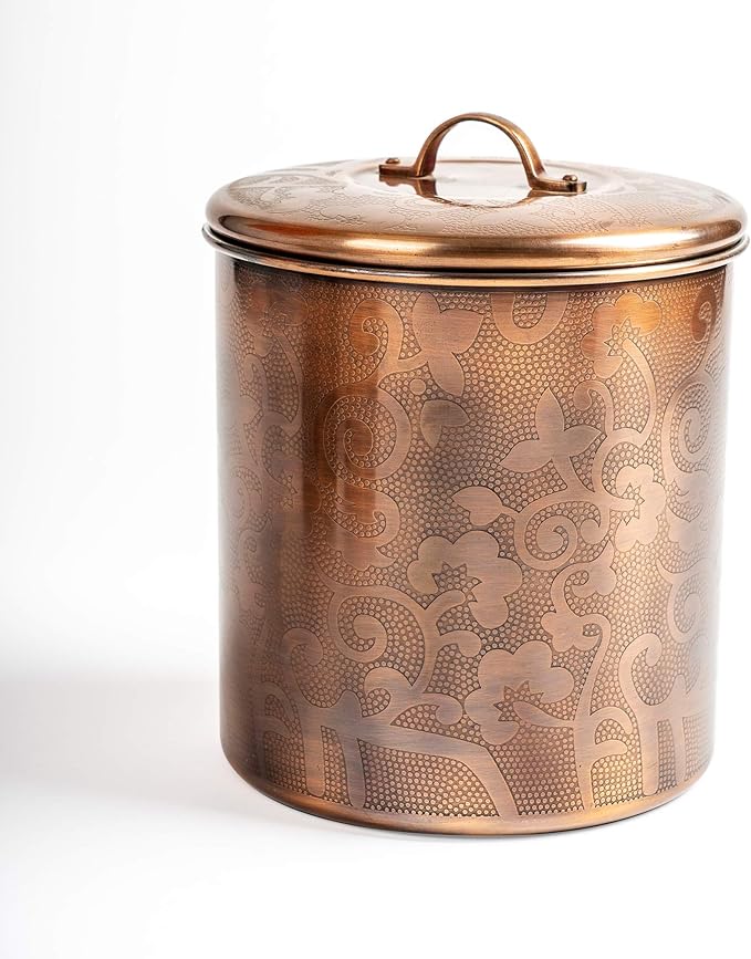 Stainless Steel Kitchen Canister | Antique Copper Finish | Beautiful Food Storage Container for Kitchen Counter, Tea, Sugar, Coffee, Caddy, Flour Canister with Rubber Seal Lid