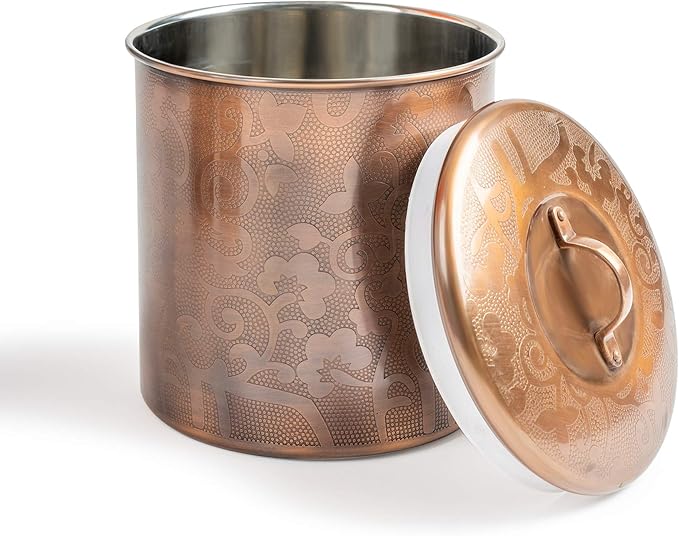 Stainless Steel Kitchen Canister | Antique Copper Finish | Beautiful Food Storage Container for Kitchen Counter, Tea, Sugar, Coffee, Caddy, Flour Canister with Rubber Seal Lid