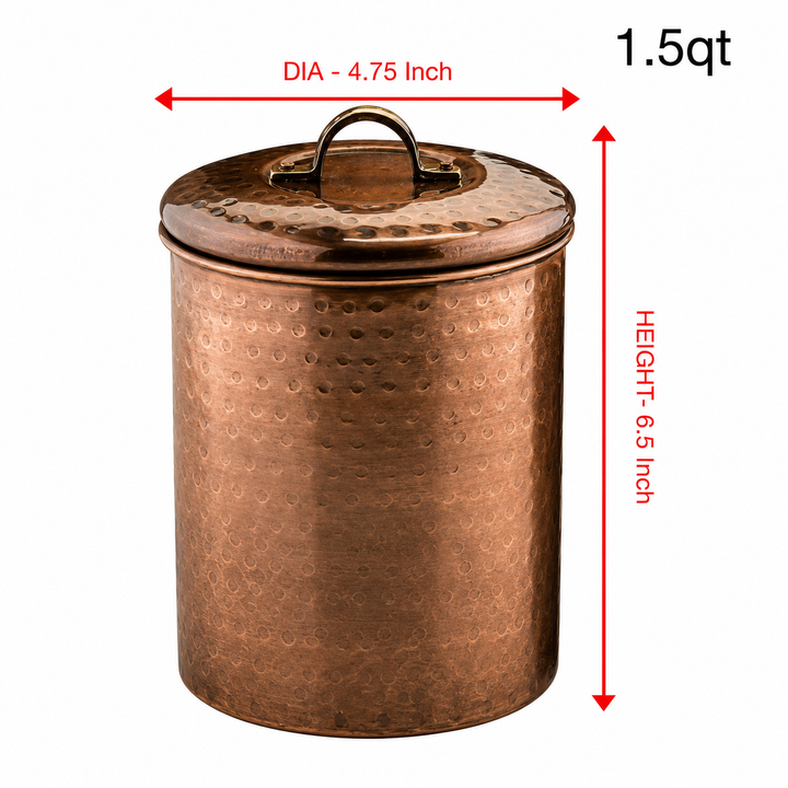 Stainless Steel Kitchen Canister | Hammered Antique Copper Finish | Beautiful Food Storage Container for Kitchen Counter, Tea, Sugar, Coffee, Caddy, Flour Canister with Rubber Seal Lid