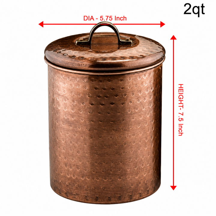 Stainless Steel Kitchen Canister | Hammered Antique Copper Finish | Beautiful Food Storage Container for Kitchen Counter, Tea, Sugar, Coffee, Caddy, Flour Canister with Rubber Seal Lid