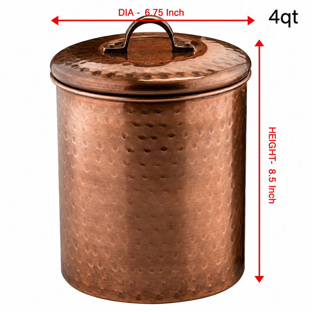 Stainless Steel Kitchen Canister | Hammered Antique Copper Finish | Beautiful Food Storage Container for Kitchen Counter, Tea, Sugar, Coffee, Caddy, Flour Canister with Rubber Seal Lid