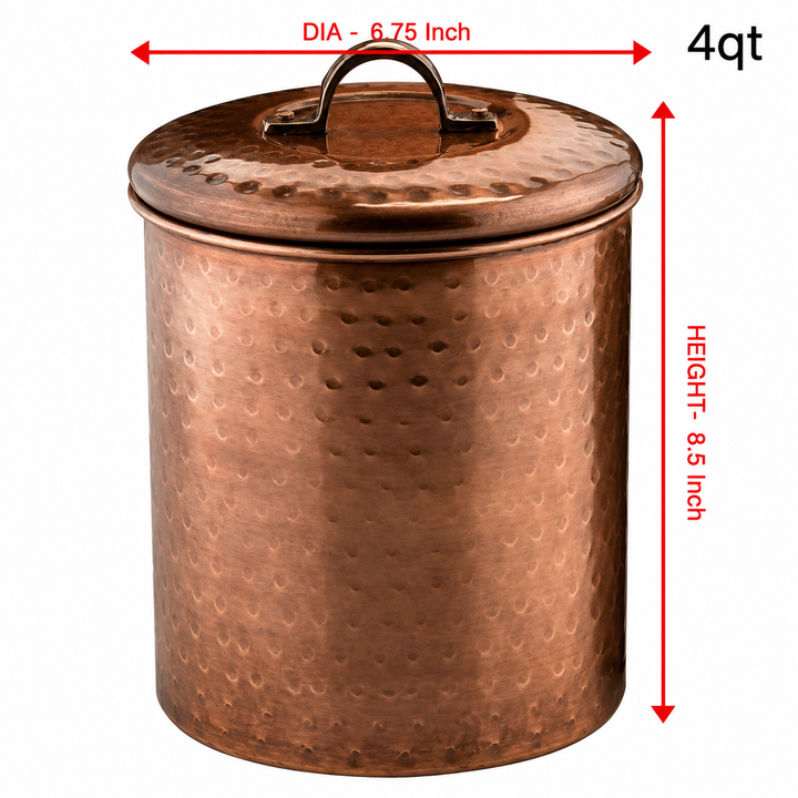 Stainless Steel Kitchen Canister | Hammered Antique Copper Finish | Beautiful Food Storage Container for Kitchen Counter, Tea, Sugar, Coffee, Caddy, Flour Canister with Rubber Seal Lid