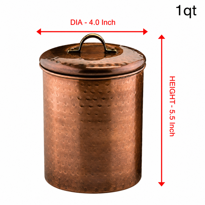 Stainless Steel Kitchen Canister | Hammered Antique Copper Finish | Beautiful Food Storage Container for Kitchen Counter, Tea, Sugar, Coffee, Caddy, Flour Canister with Rubber Seal Lid