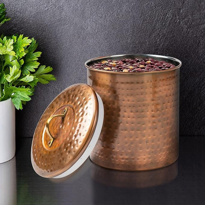 Stainless Steel Kitchen Canister | Hammered Antique Copper Finish | Beautiful Food Storage Container for Kitchen Counter, Tea, Sugar, Coffee, Caddy, Flour Canister with Rubber Seal Lid