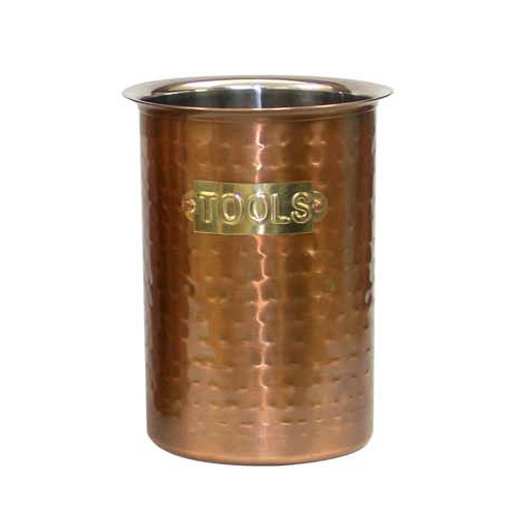 Kitchen Utensil Holder | Hammered Antique Copper Stainless Steel Tool Caddy, Flatware Caddy Organizer for Kitchen Countertop