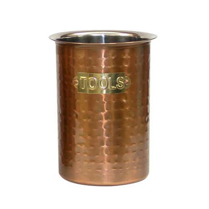 Kitchen Utensil Holder | Hammered Antique Copper Stainless Steel Tool Caddy, Flatware Caddy Organizer for Kitchen Countertop