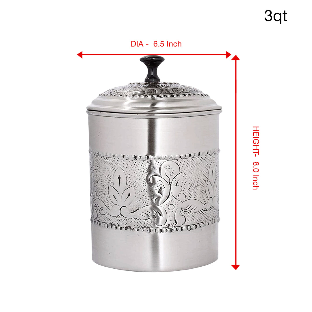 Embossed Stainless Steel Canister with Rubber Seal Lid | Antique Pewter Finish | Beautiful Food Storage Container for Kitchen Counter, Tea, Sugar, Coffee, Caddy, Flour Canister