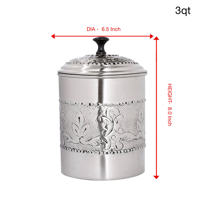 Embossed Stainless Steel Canister with Rubber Seal Lid | Antique Pewter Finish | Beautiful Food Storage Container for Kitchen Counter, Tea, Sugar, Coffee, Caddy, Flour Canister