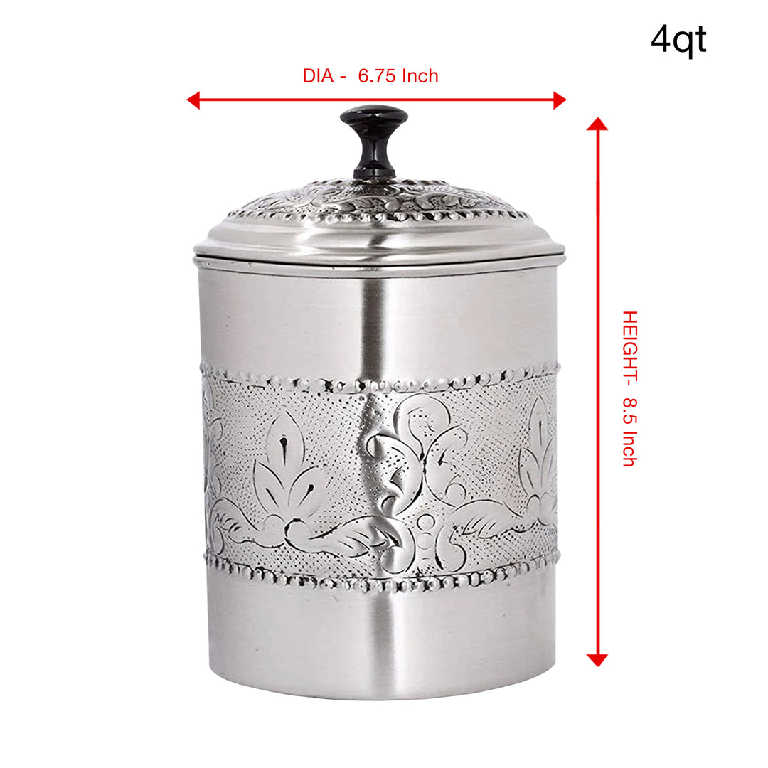 Embossed Stainless Steel Canister with Rubber Seal Lid | Antique Pewter Finish | Beautiful Food Storage Container for Kitchen Counter, Tea, Sugar, Coffee, Caddy, Flour Canister
