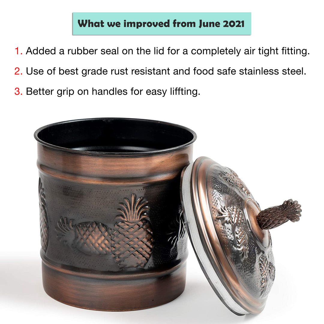 Stainless Steel Canister with Rubber Seal Lid | Antique Copper Finish | Beautiful Food Storage Container for Kitchen Counter, Tea, Sugar, Coffee, Caddy, Flour Canister