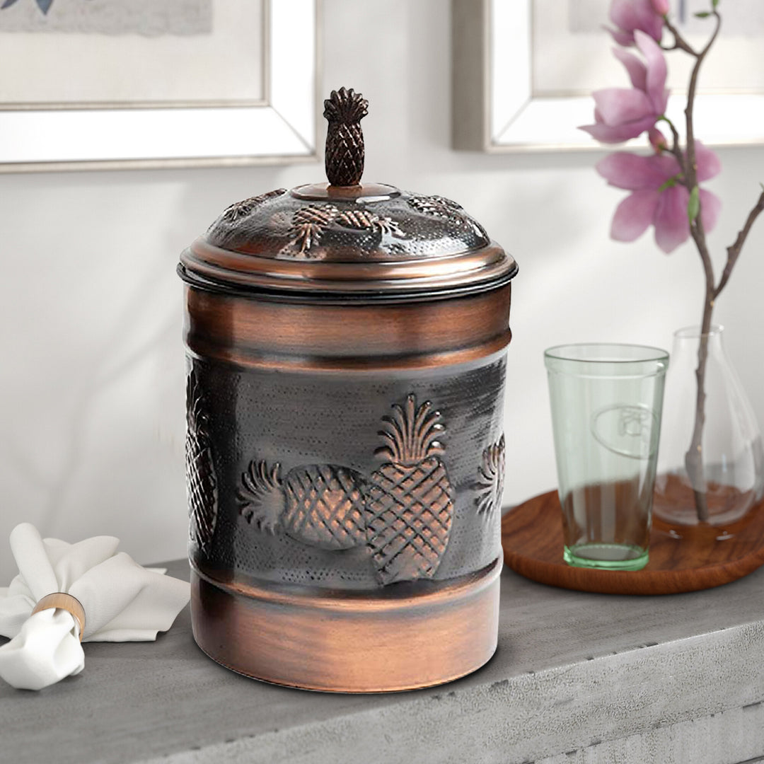 Stainless Steel Canister with Rubber Seal Lid | Antique Copper Finish | Beautiful Food Storage Container for Kitchen Counter, Tea, Sugar, Coffee, Caddy, Flour Canister