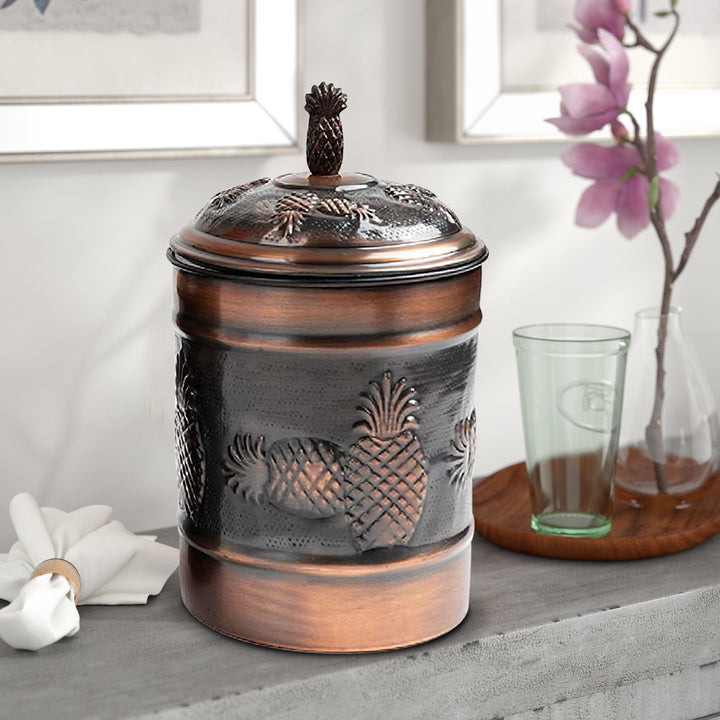 Stainless Steel Canister with Rubber Seal Lid | Antique Copper Finish | Beautiful Food Storage Container for Kitchen Counter, Tea, Sugar, Coffee, Caddy, Flour Canister