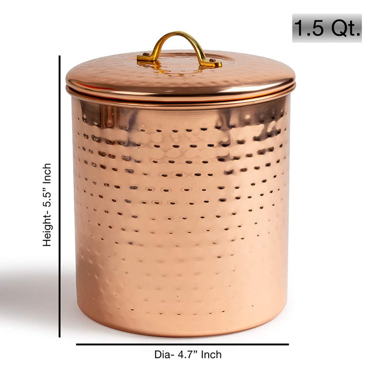 Stainless Steel Canister with Rubber Seal Lid | Hammered Copper Finish |  Beautiful Food Storage Container for Kitchen Counter, Tea, Sugar, Coffee, Caddy, Flour Canister