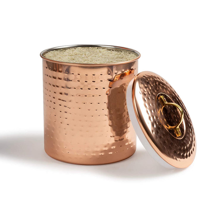 Stainless Steel Canister with Rubber Seal Lid | Hammered Copper Finish |  Beautiful Food Storage Container for Kitchen Counter, Tea, Sugar, Coffee, Caddy, Flour Canister