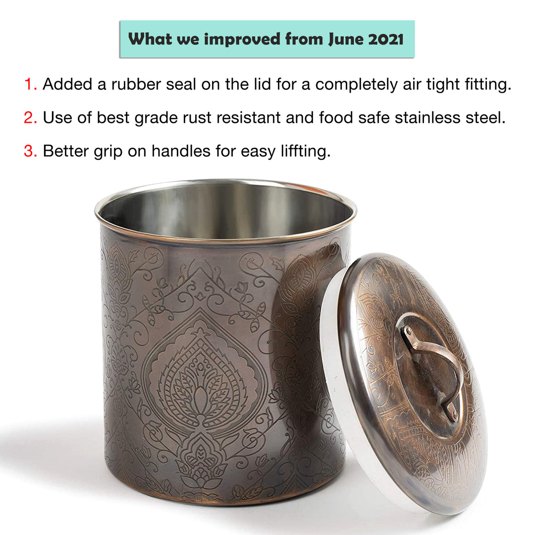 Etached Stainless Steel Canister with Rubber Seal Lid | Antique Copper Finish |  Beautiful Food Storage Container for Kitchen Counter, Tea, Sugar, Coffee, Caddy, Flour Canister