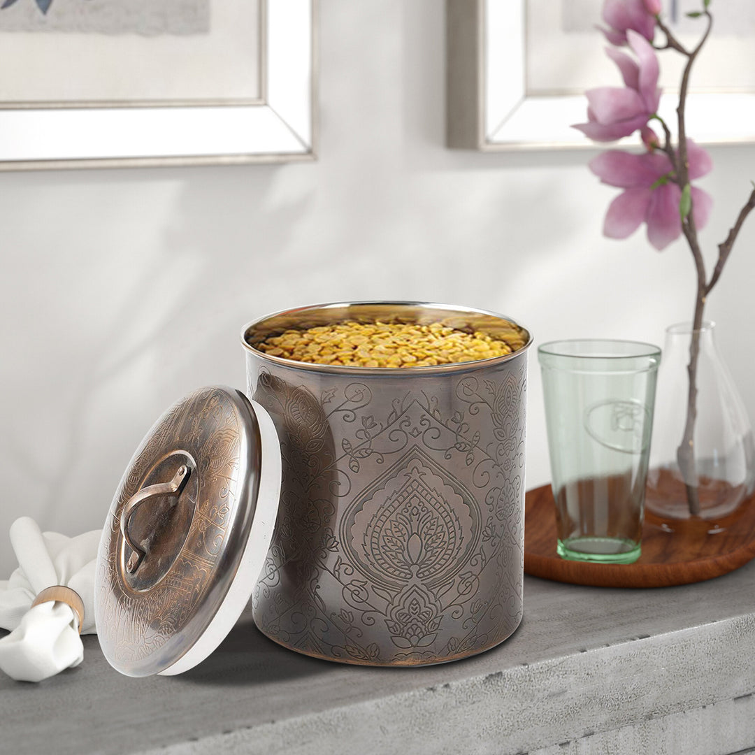 Etached Stainless Steel Canister with Rubber Seal Lid | Antique Copper Finish |  Beautiful Food Storage Container for Kitchen Counter, Tea, Sugar, Coffee, Caddy, Flour Canister