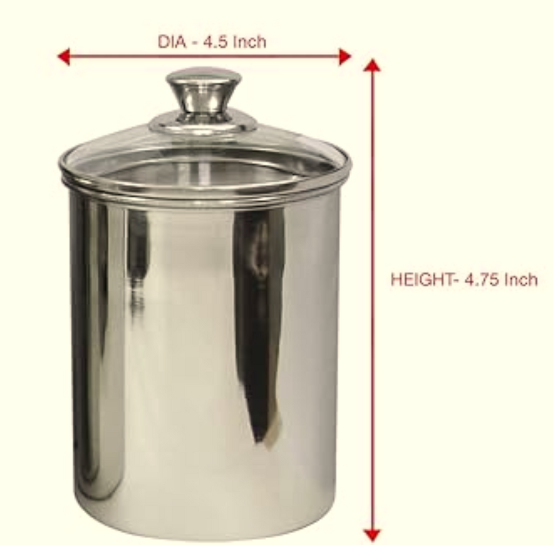 Stainless Steel Food Storage Container with Tempered Glass Lid For Kitchen Counter, Coffee, Tea, Nuts | Shiny Mirror Finish