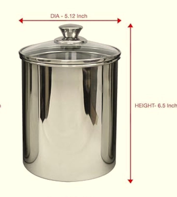 Stainless Steel Food Storage Container with Tempered Glass Lid For Kitchen Counter, Coffee, Tea, Nuts | Shiny Mirror Finish