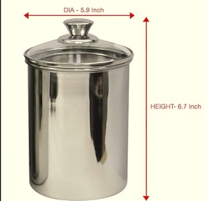 Stainless Steel Food Storage Container with Tempered Glass Lid For Kitchen Counter, Coffee, Tea, Nuts | Shiny Mirror Finish