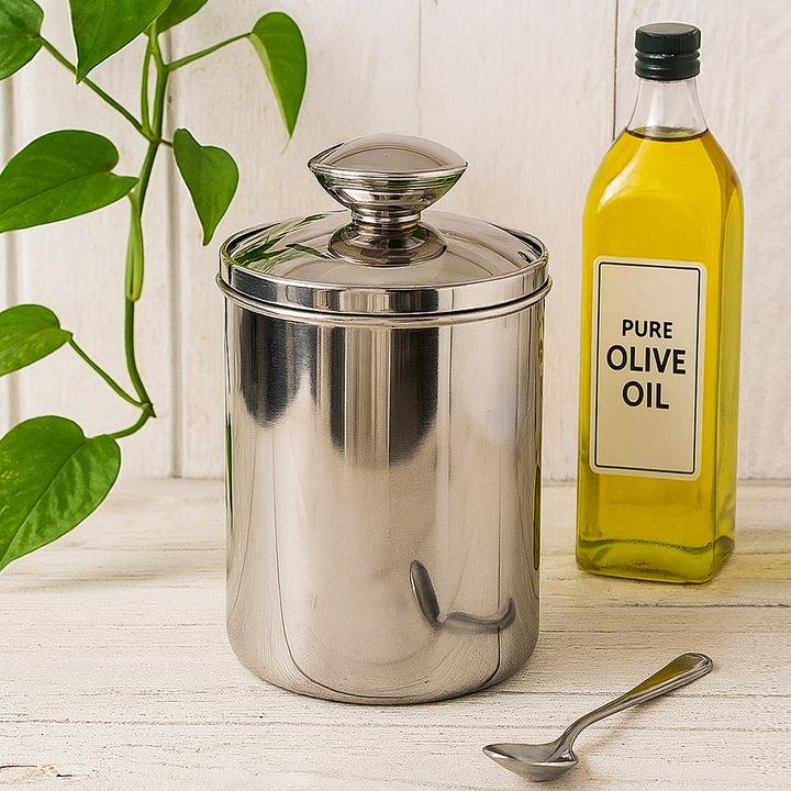 Stainless Steel Food Storage Container with Tempered Glass Lid For Kitchen Counter, Coffee, Tea, Nuts | Shiny Mirror Finish