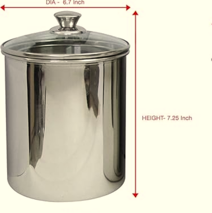Stainless Steel Food Storage Container with Tempered Glass Lid For Kitchen Counter, Coffee, Tea, Nuts | Shiny Mirror Finish