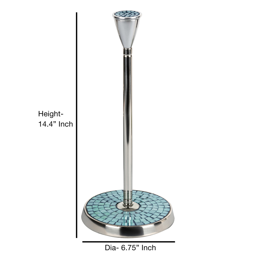 Stainless Steel Stand Up Paper Towel Holder | Easy One-Handed Tear Kitchen Paper Towel Dispenser with Weighted Base for Standard Paper Towel Rolls | Aqua Mosaic, Chrome Finish