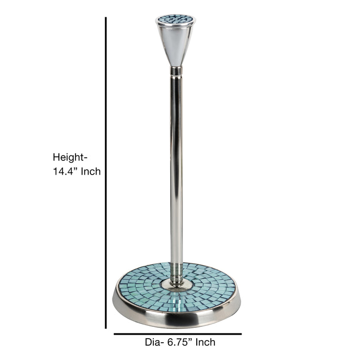 Stainless Steel Stand Up Paper Towel Holder | Easy One-Handed Tear Kitchen Paper Towel Dispenser with Weighted Base for Standard Paper Towel Rolls | Aqua Mosaic, Chrome Finish